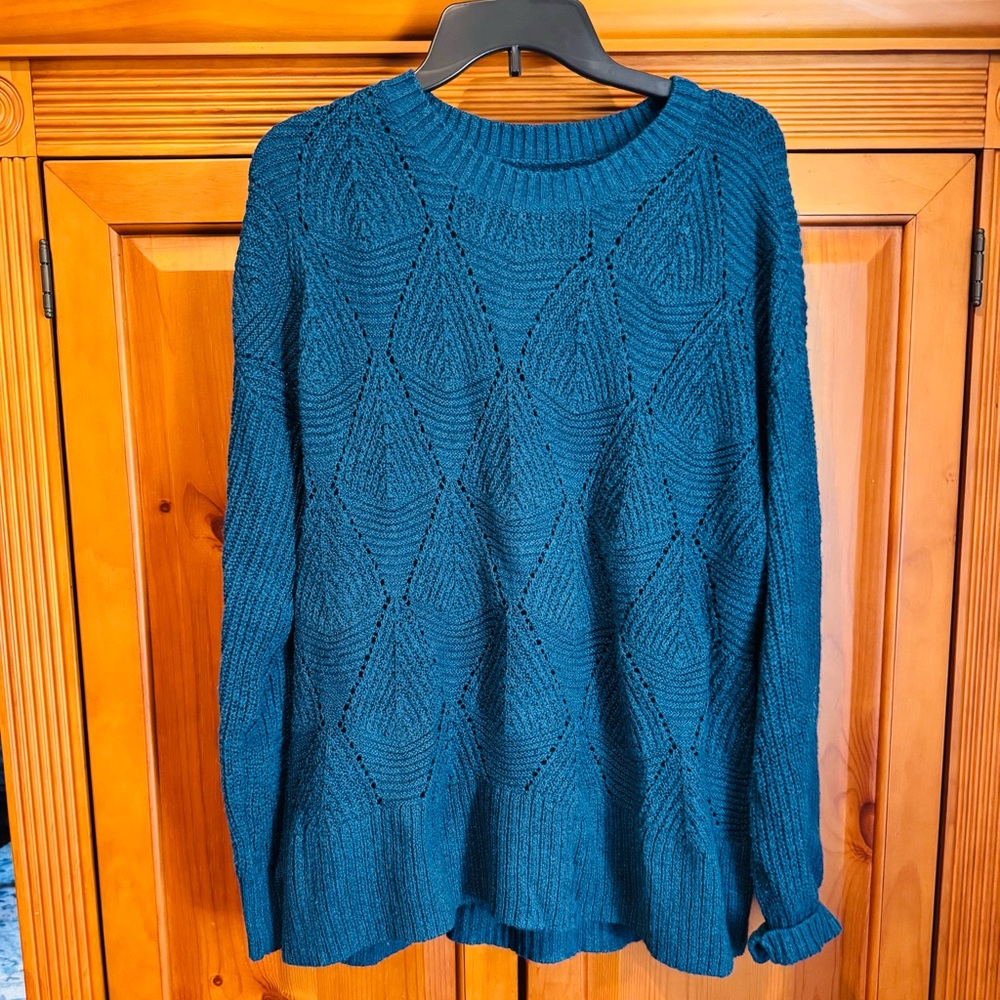 Sonoma Teal Knit Diamond-Pattern Crewneck Sweater - Large